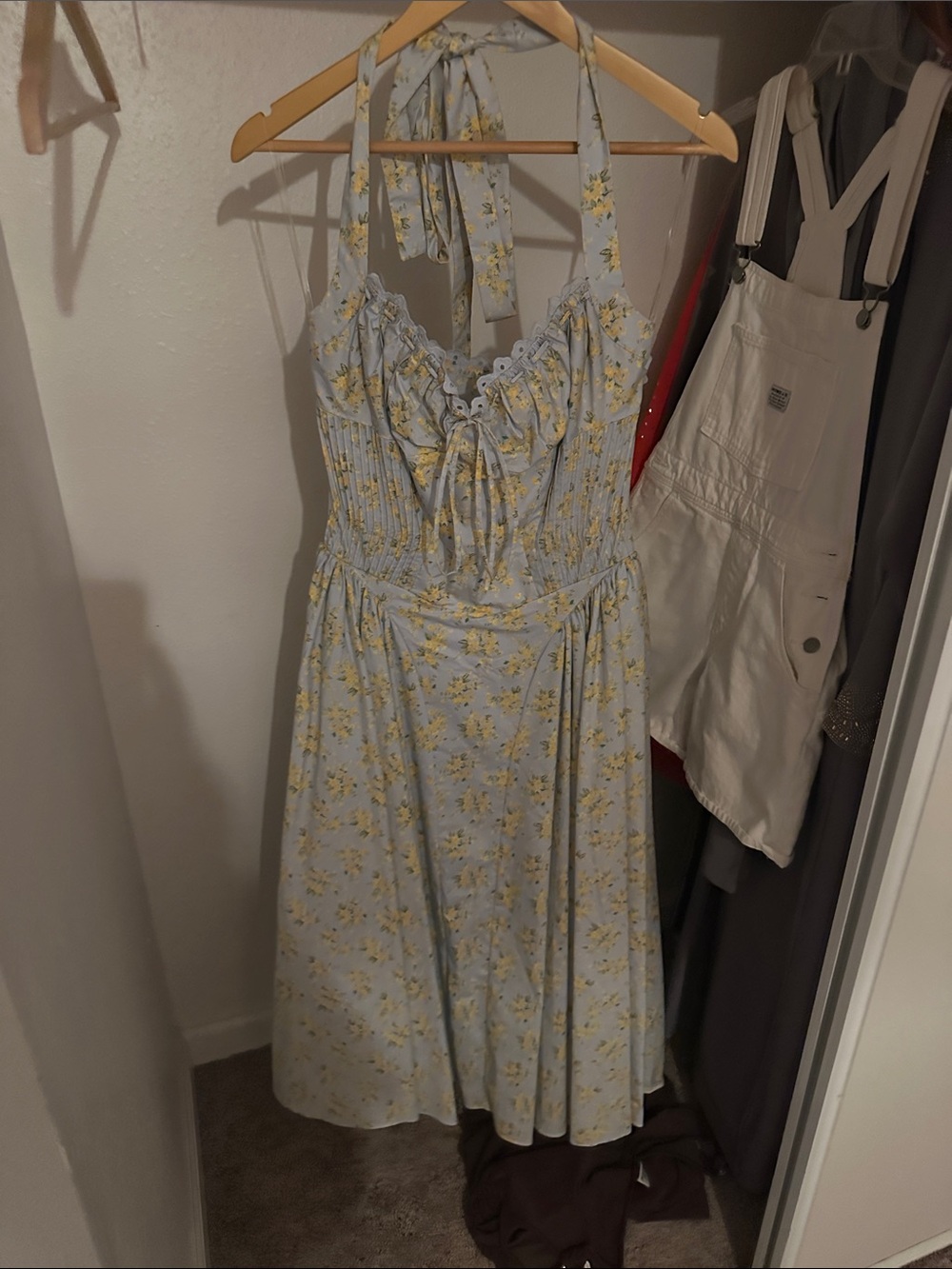 House of CB Adabella Soft Blue Vintage Floral Print Cotton Halter Sundress